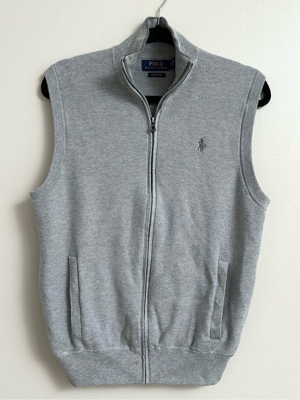 Polo Ralph Lauren Men's Grey Mesh-Knit 100% Cotton Full Zip Vest Size M